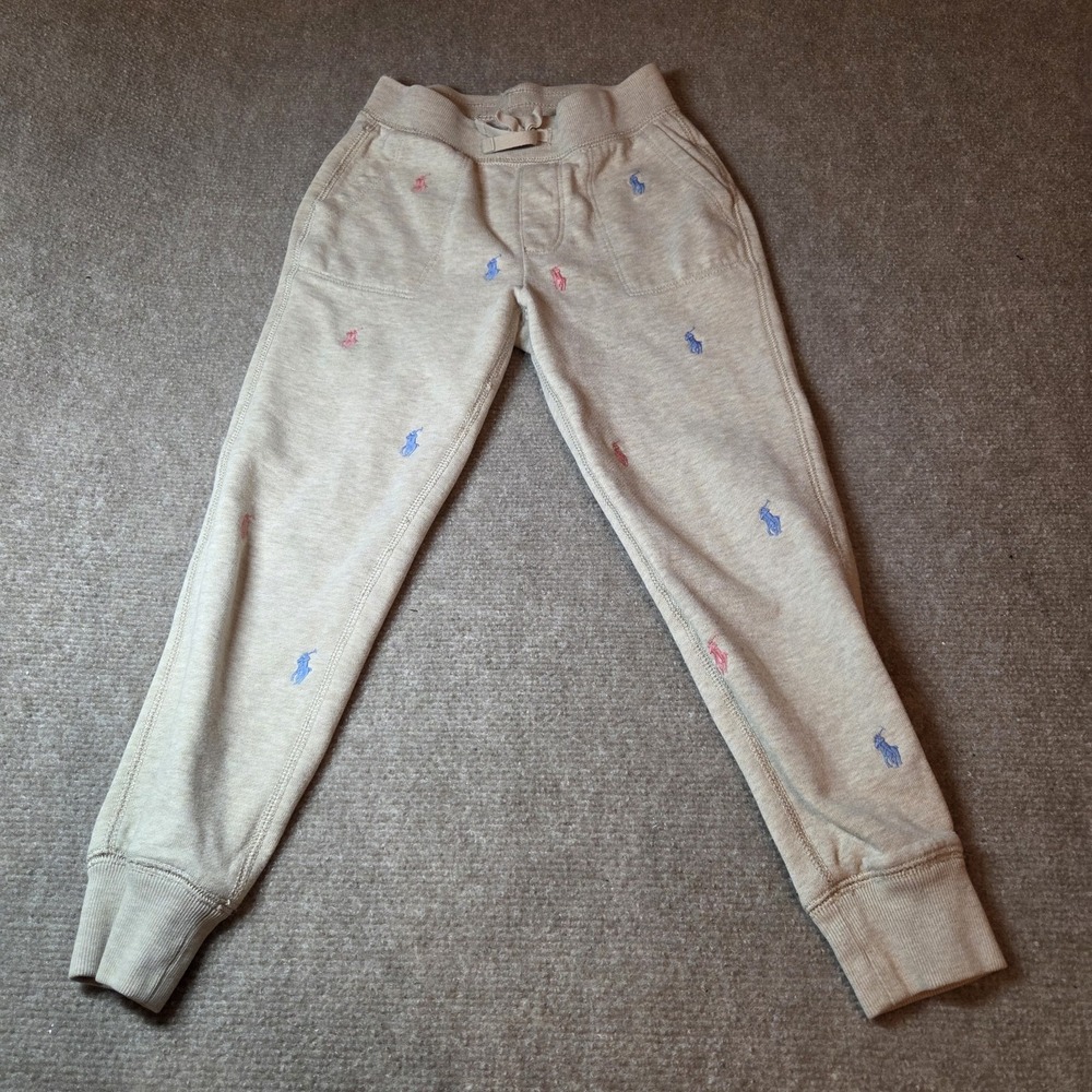 Polo Ralph Lauren Kids Oatmeal Heather All Over Pony Fleece Joggers Size 7 S/P